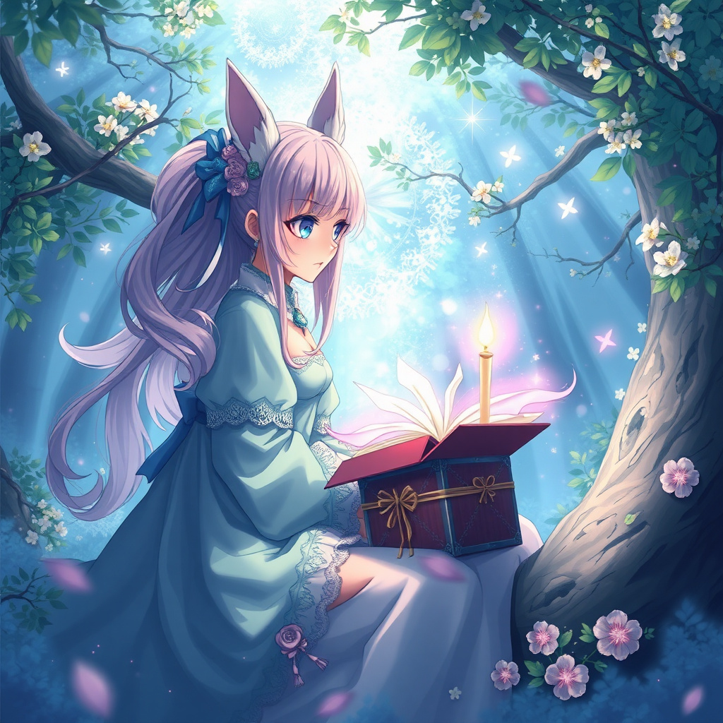 Dreamy fantasy anime cover with a magical parcel