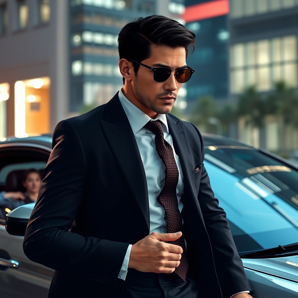 Business thriller manhwa cover with a luxury car and suit